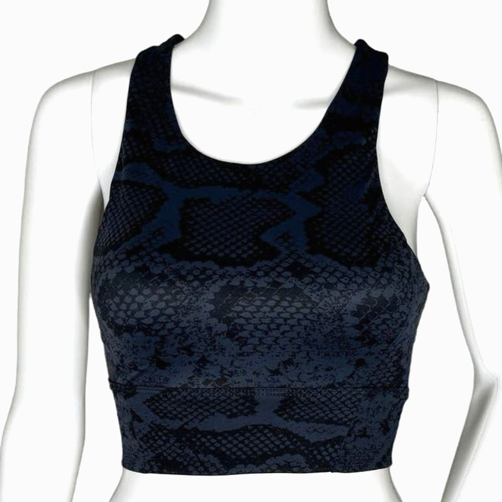All Fenix Sports Bra Womens Small Black Blue Snake Print Gym Workout Athleisure